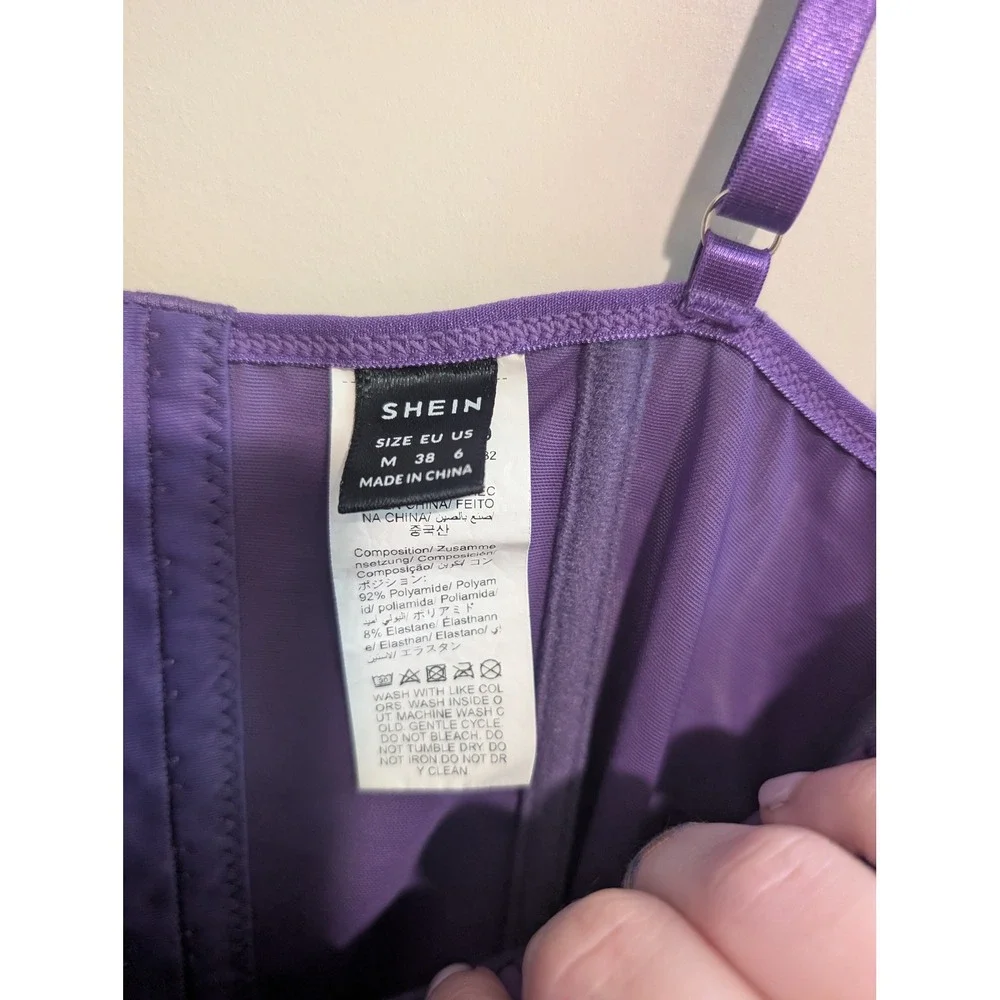 SHEIN Corset Top Womens Medium Purple Lace Mesh Underwire Hook and Eye Closure - Picture 2 of 5